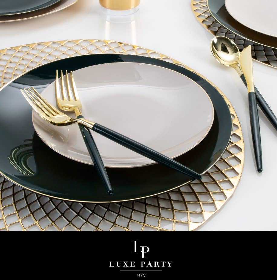 Chic Round Emerald and Gold Forks | 32 Pieces