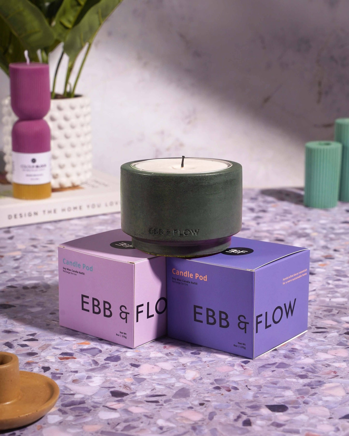 Color Block Pillar Candle - Wine & Gold