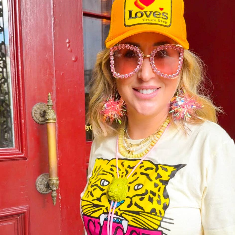 Lion/Tiger Bolo Olive Green with Bubblegum Pink & Golden Yellow Necklace