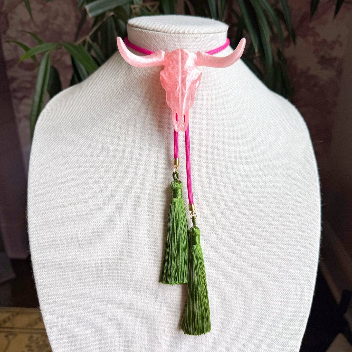 Longhorn Bolo Quartz Pink with Fuchsia & Olive