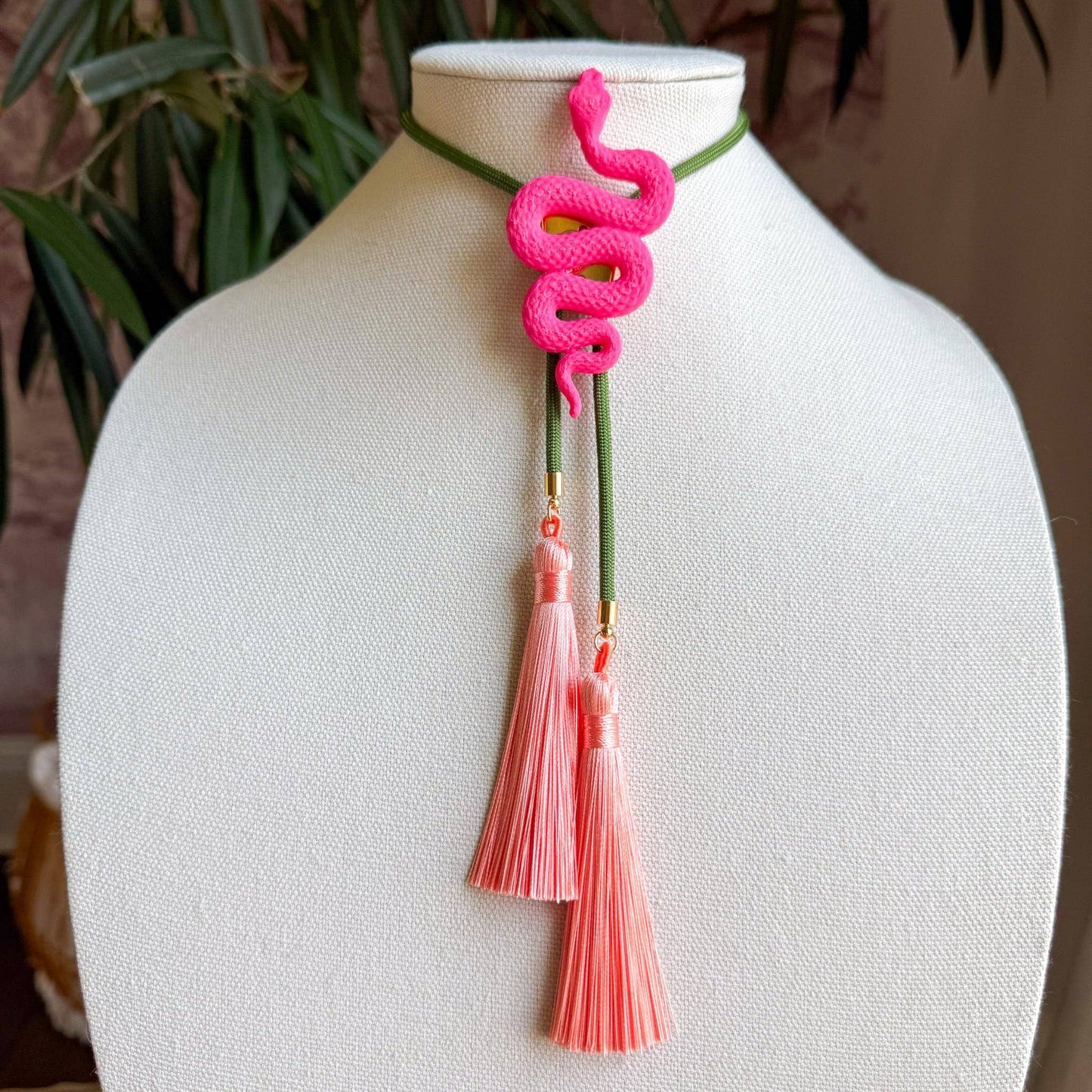 Snake Bolo Flamingo Pink with Olive & Peach