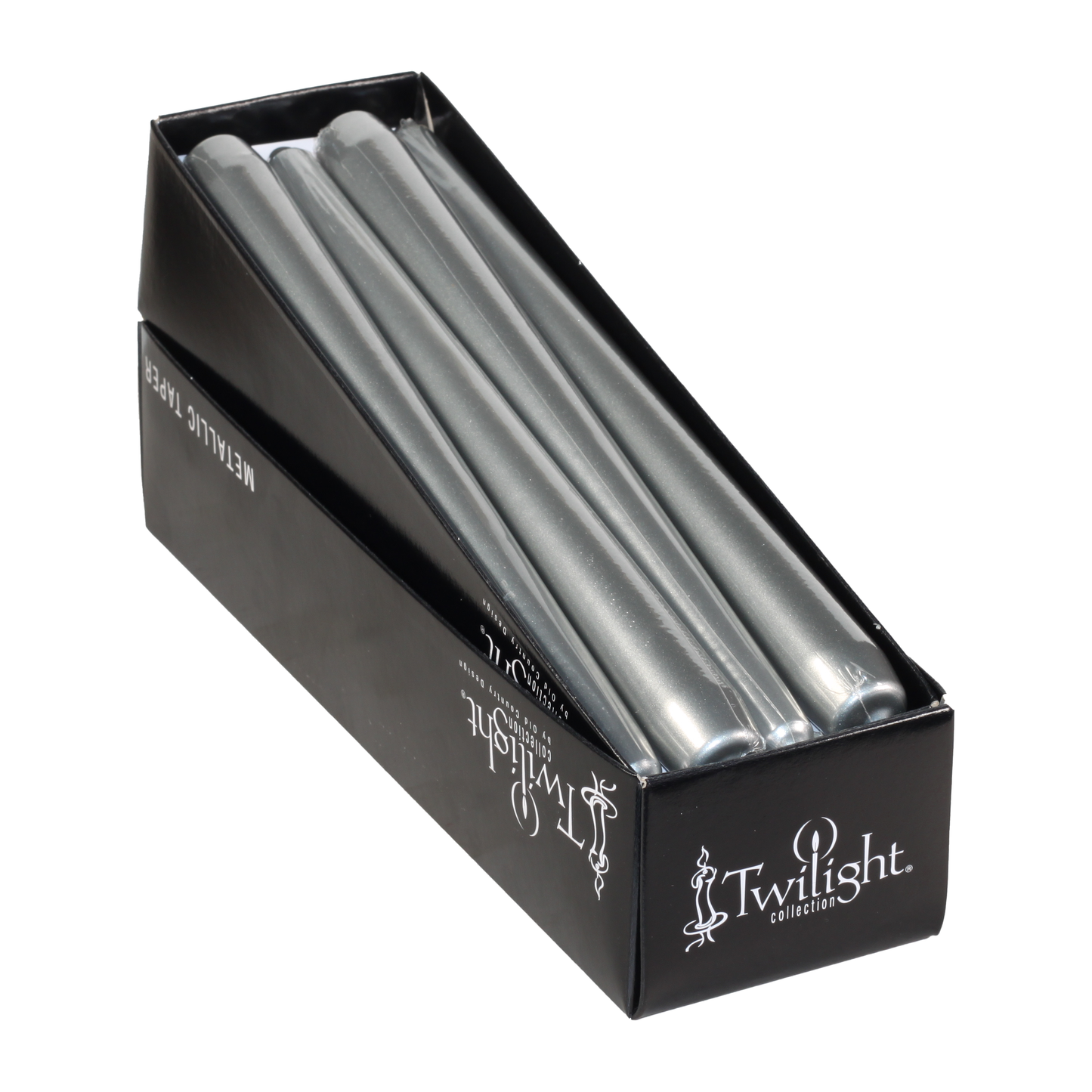 Silver Metallic Taper Candle 10"