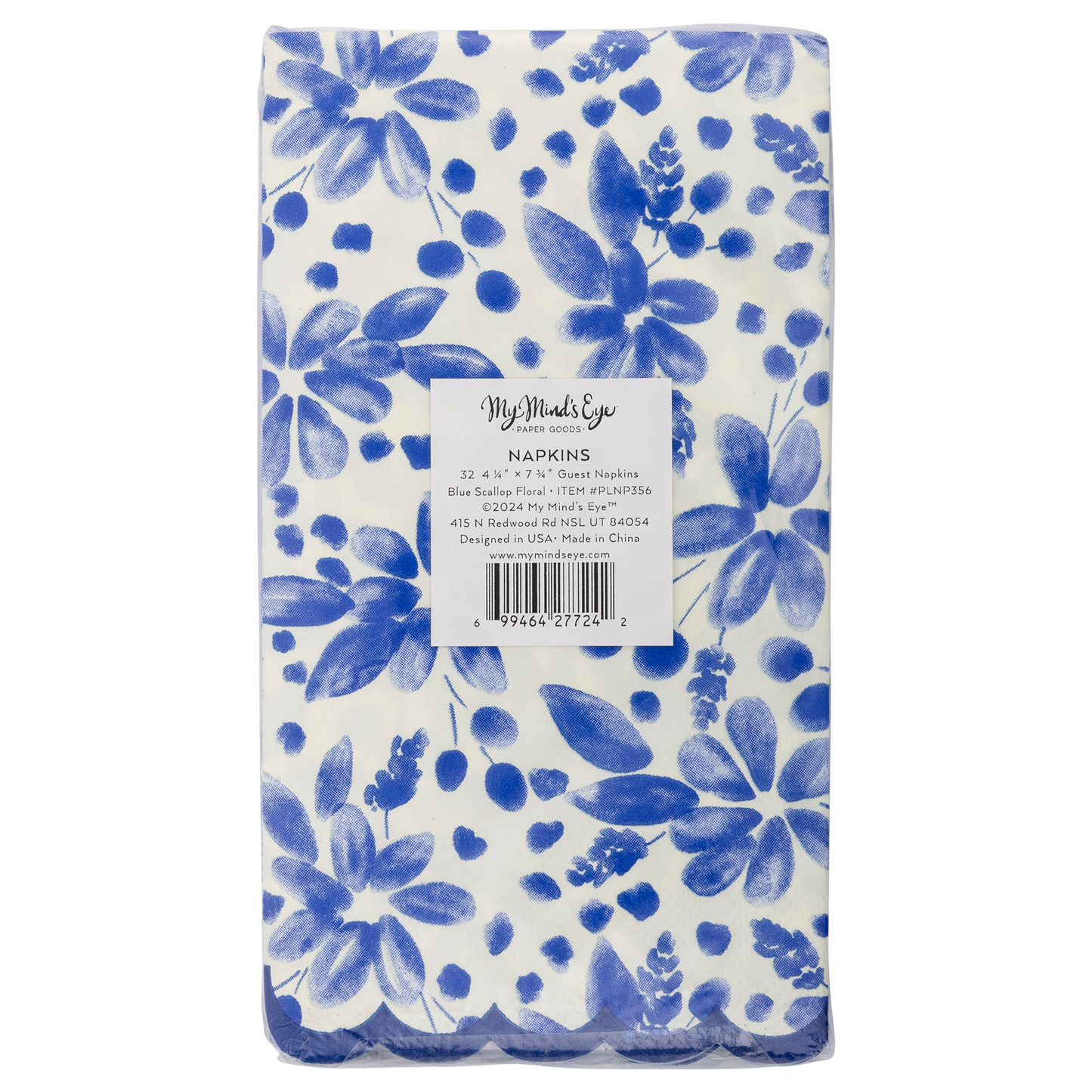 Blue Scallop Floral Paper Dinner Napkin 32ct