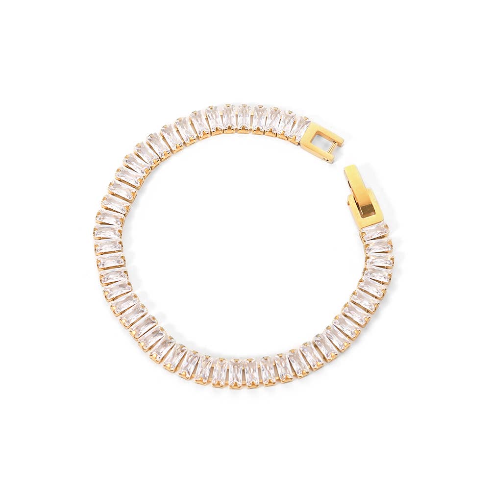 The Nikki Baguette Tennis Bracelet- Water Resistant