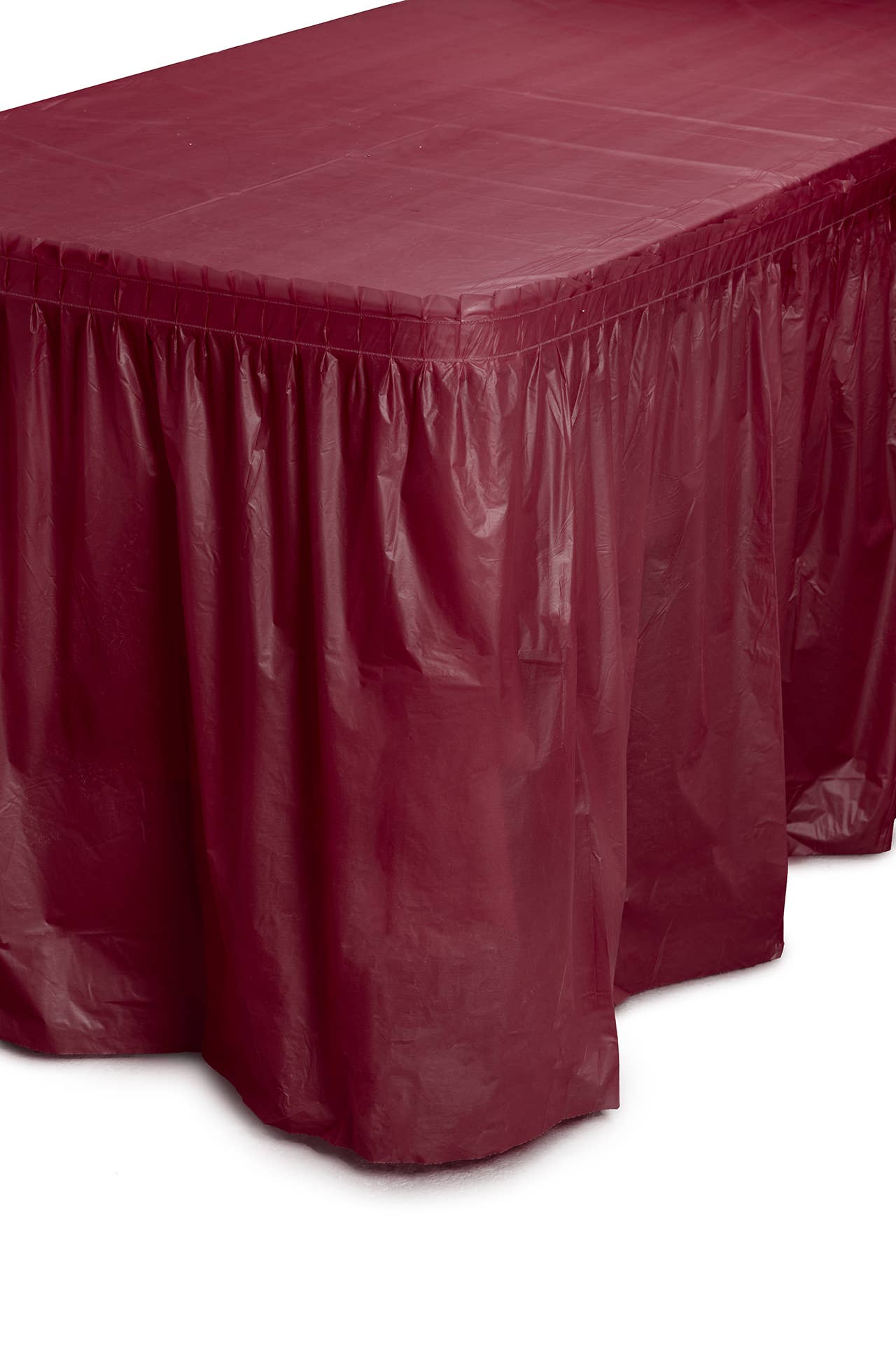 Maroon Disposable Plastic Table Skirt - 14 Ft