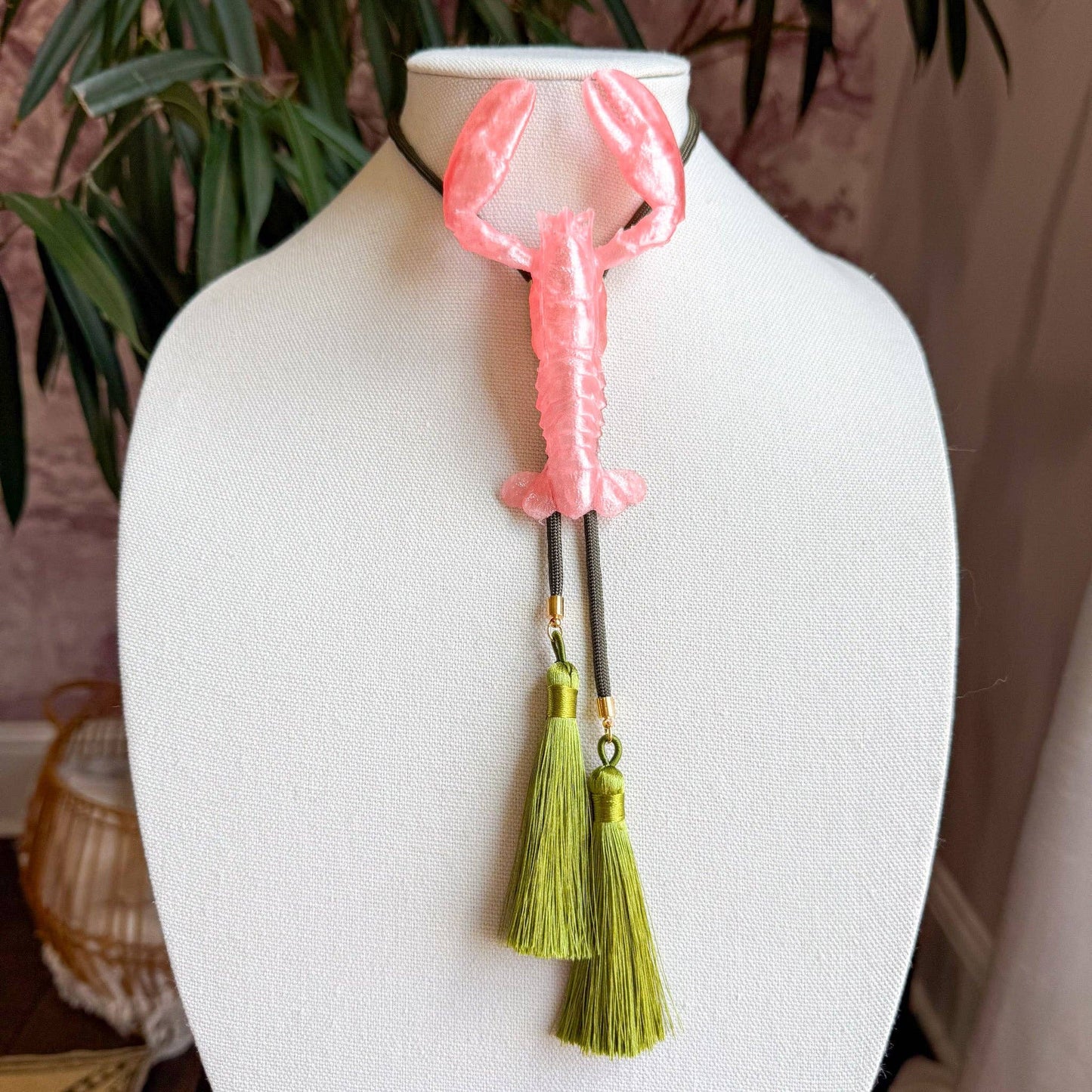 Crawfish Lobster Bolo Quartz Pink with Moss Green & Olive