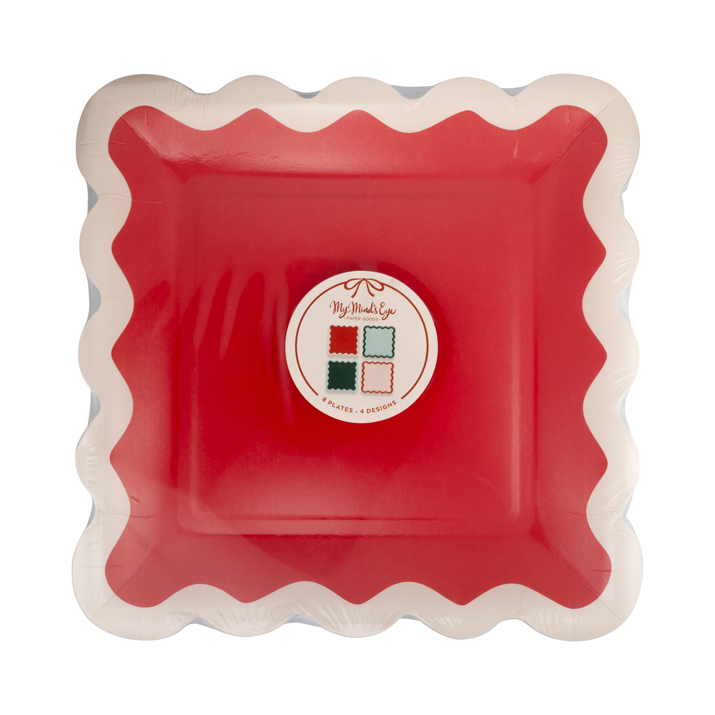 Red Pink Green and Mint Ric Rac Wavy 9" Plate Set 8ct