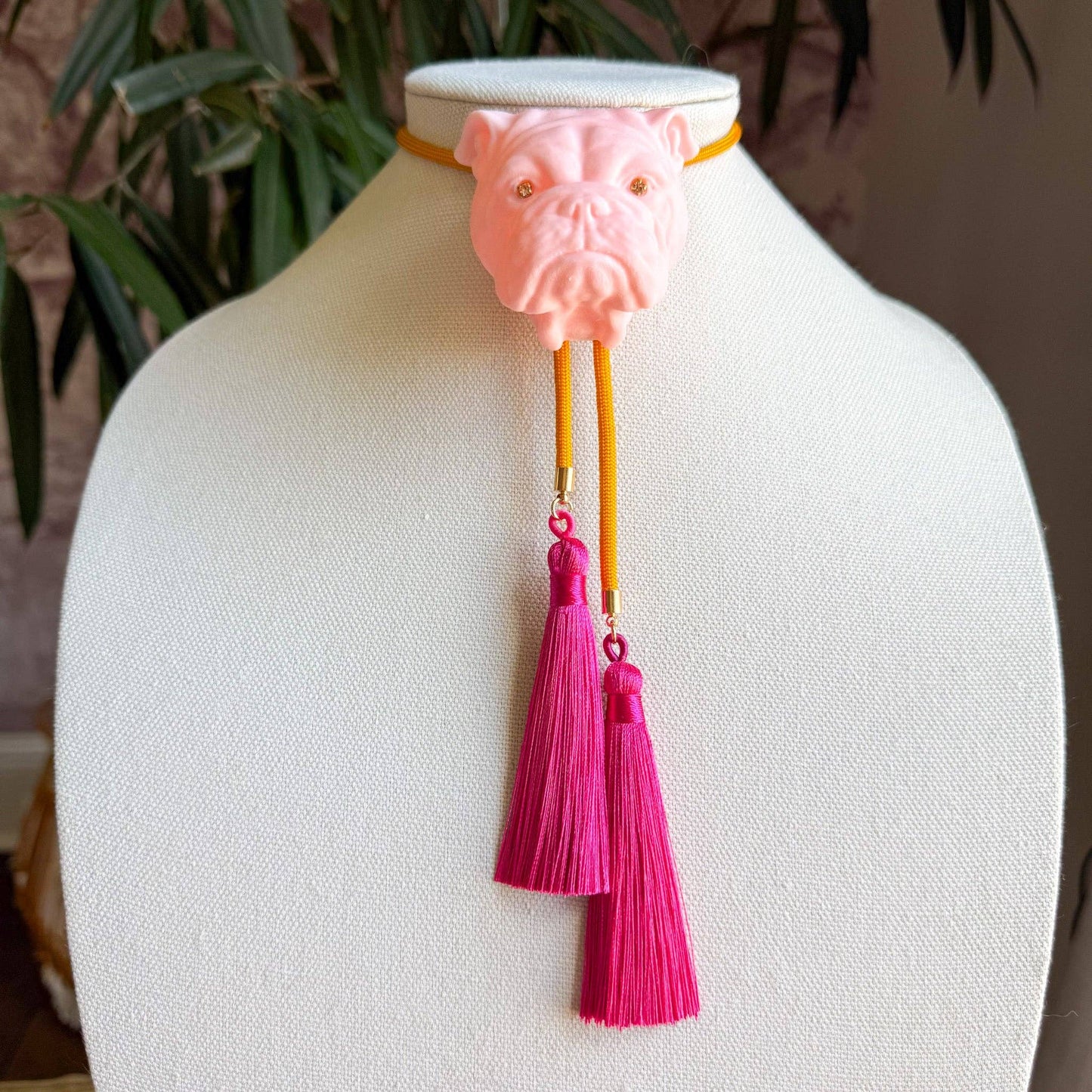 Bulldog Bolo Blush Pink with Golden Yellow & Fuchsia