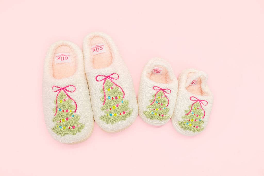 Pink Bow Christmas Tree Slippers - Toddler