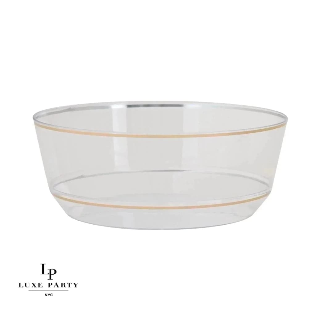 8 Oz. Round Clear • Gold Plastic Dessert Bowls | 10 Pack