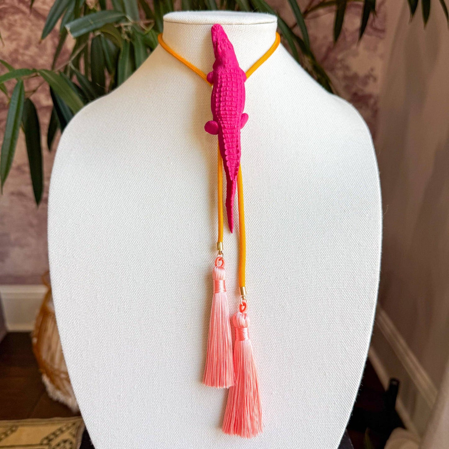 Alligator Bolo Raspberry Pink with Golden Yellow & Peach