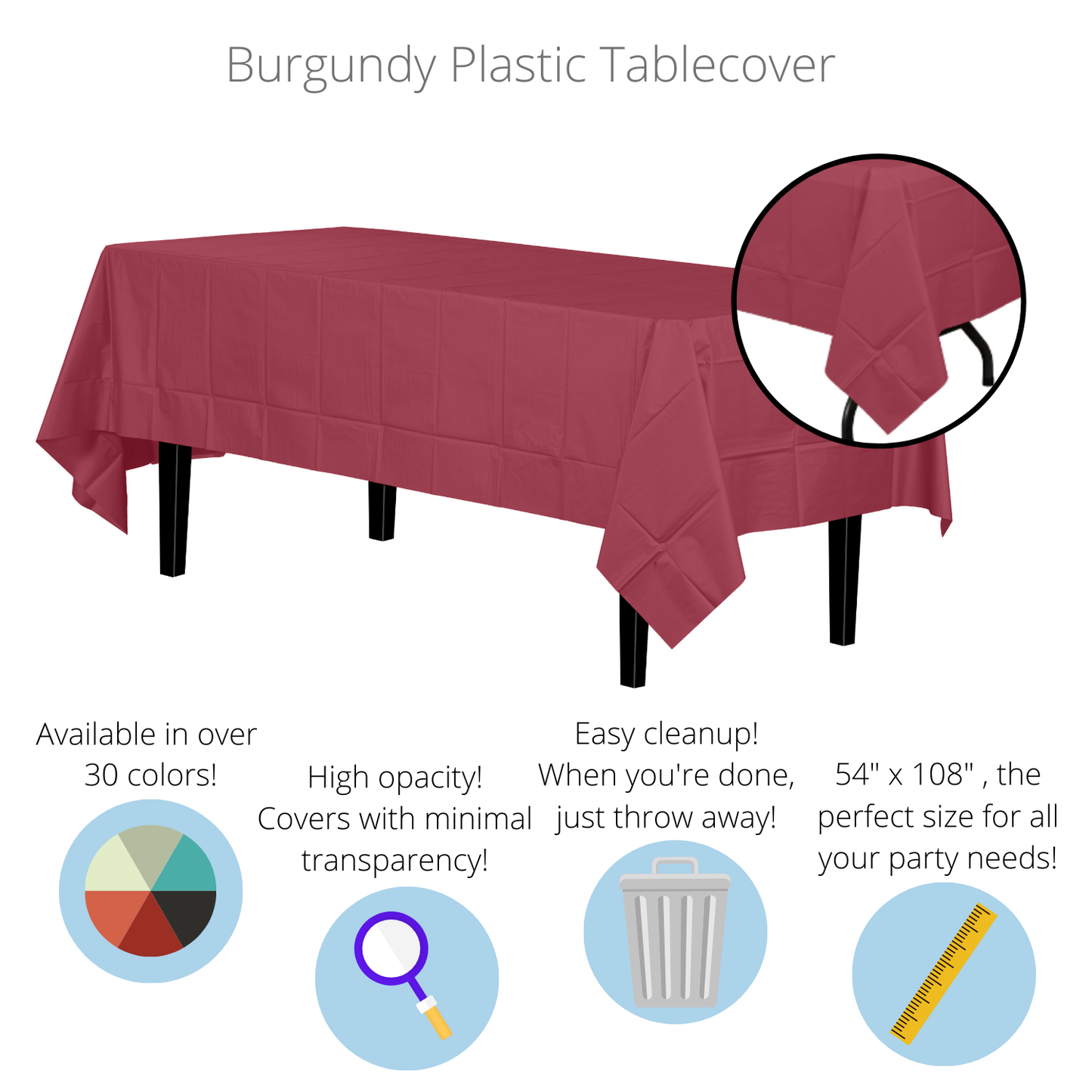 Maroon Rectanle Disposable Plastic Tablecloth | 54x108in