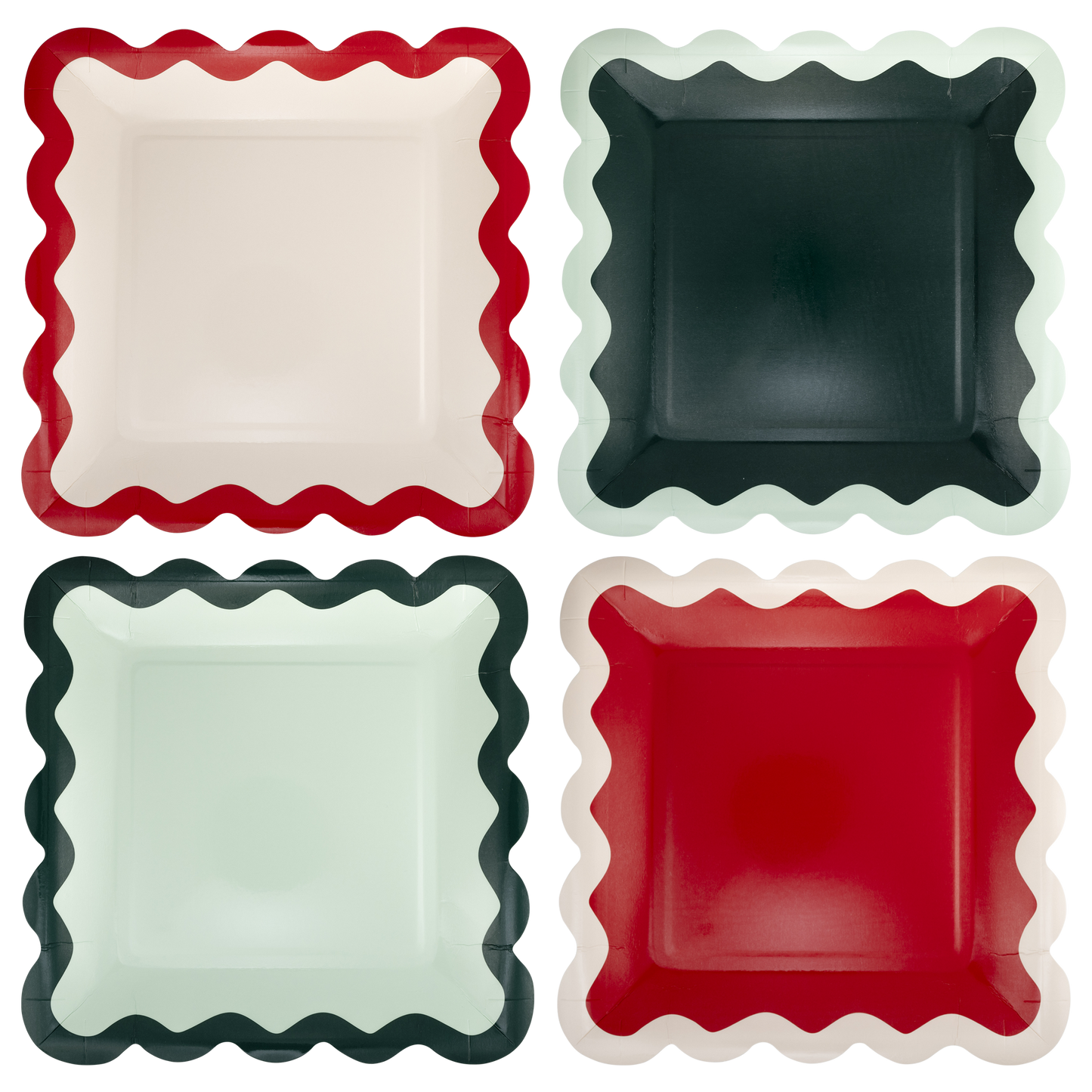 Red Pink Green and Mint Ric Rac Wavy 9" Plate Set 8ct