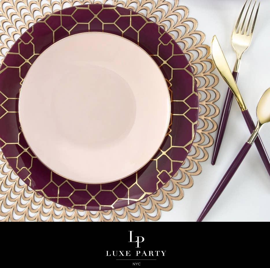 Cranberry • Gold Plastic Cutlery Set | 32 Pieces