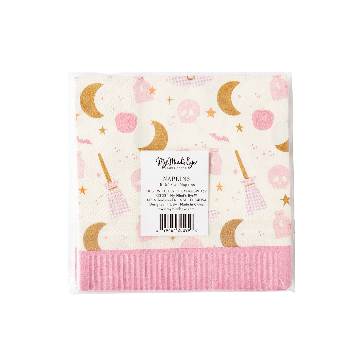 Pink Halloween Fringe Cocktail Napkin 18ct