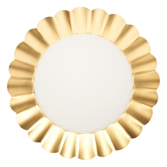 Flower Dinner Plate Gold & White Scalloped-8ct