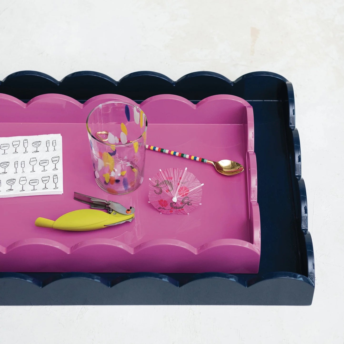Extra Large Navy Scalloped Tray W/ Handles