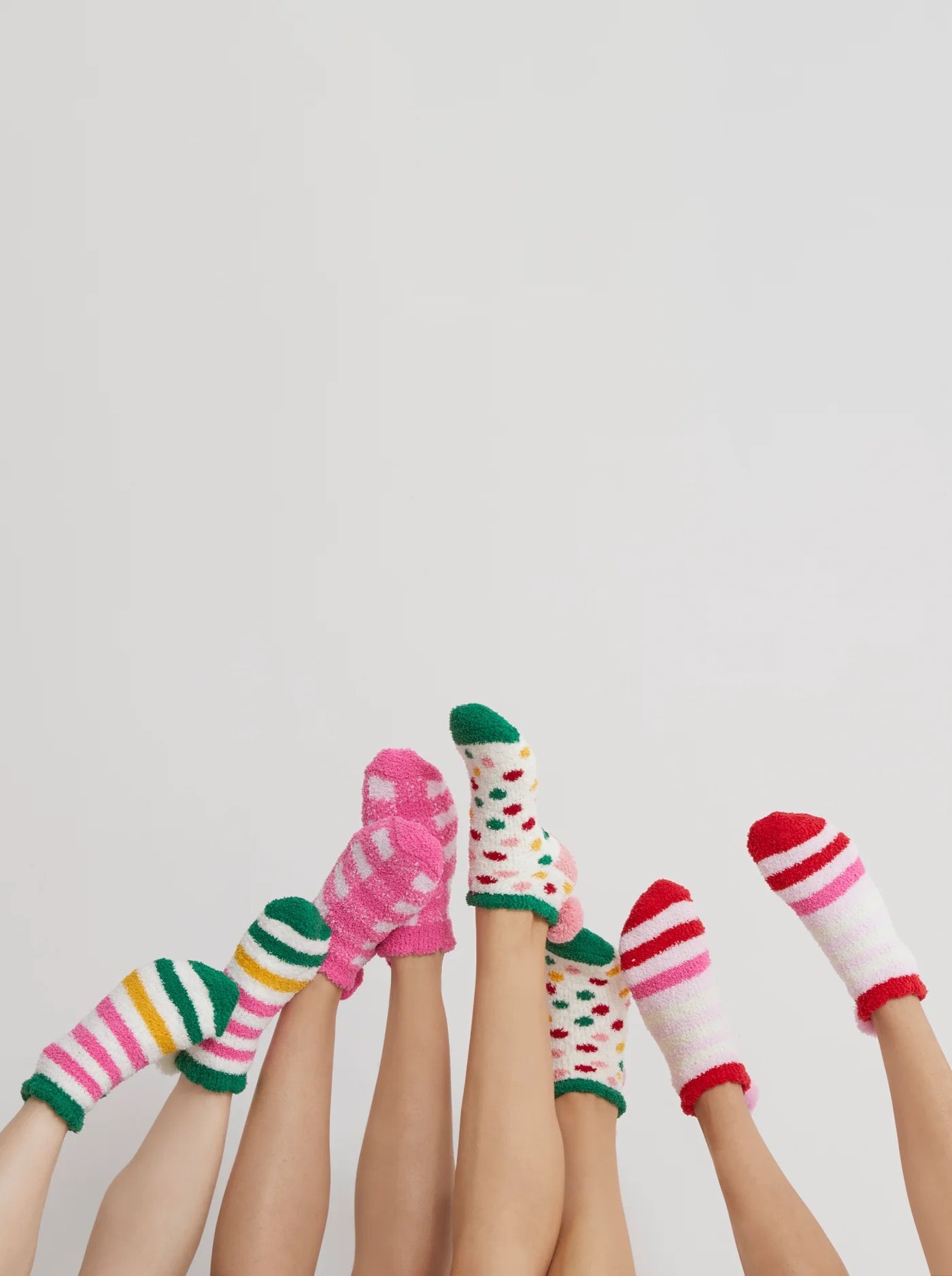 Christmas Checkered Fuzzy Ball Socks, Pink/Red/Green