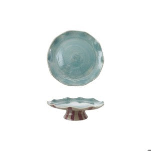 Blue and Pink/White Striped Ceramic Cake Stand