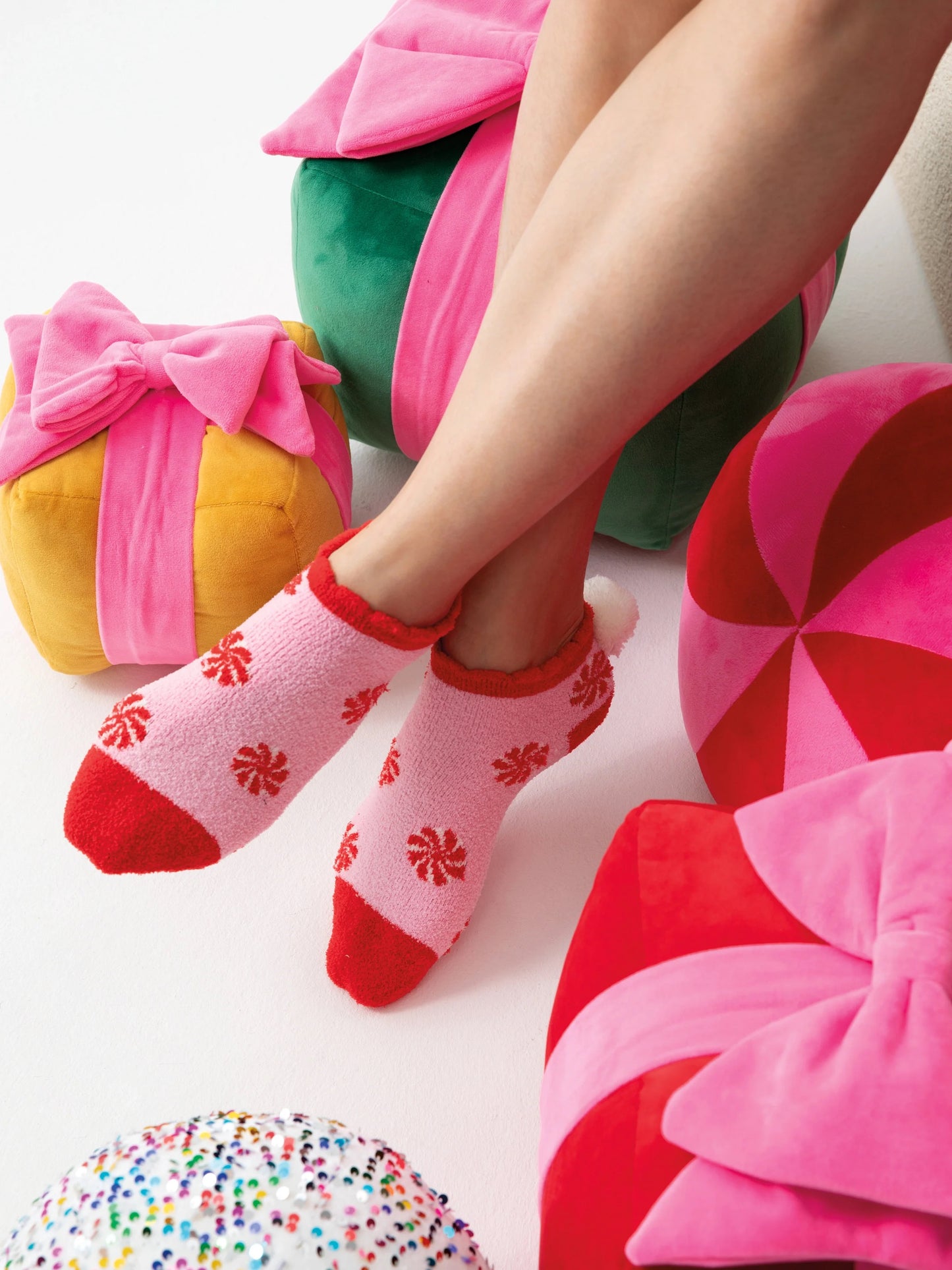 Pink Peppermint Fuzzy Ball Socks