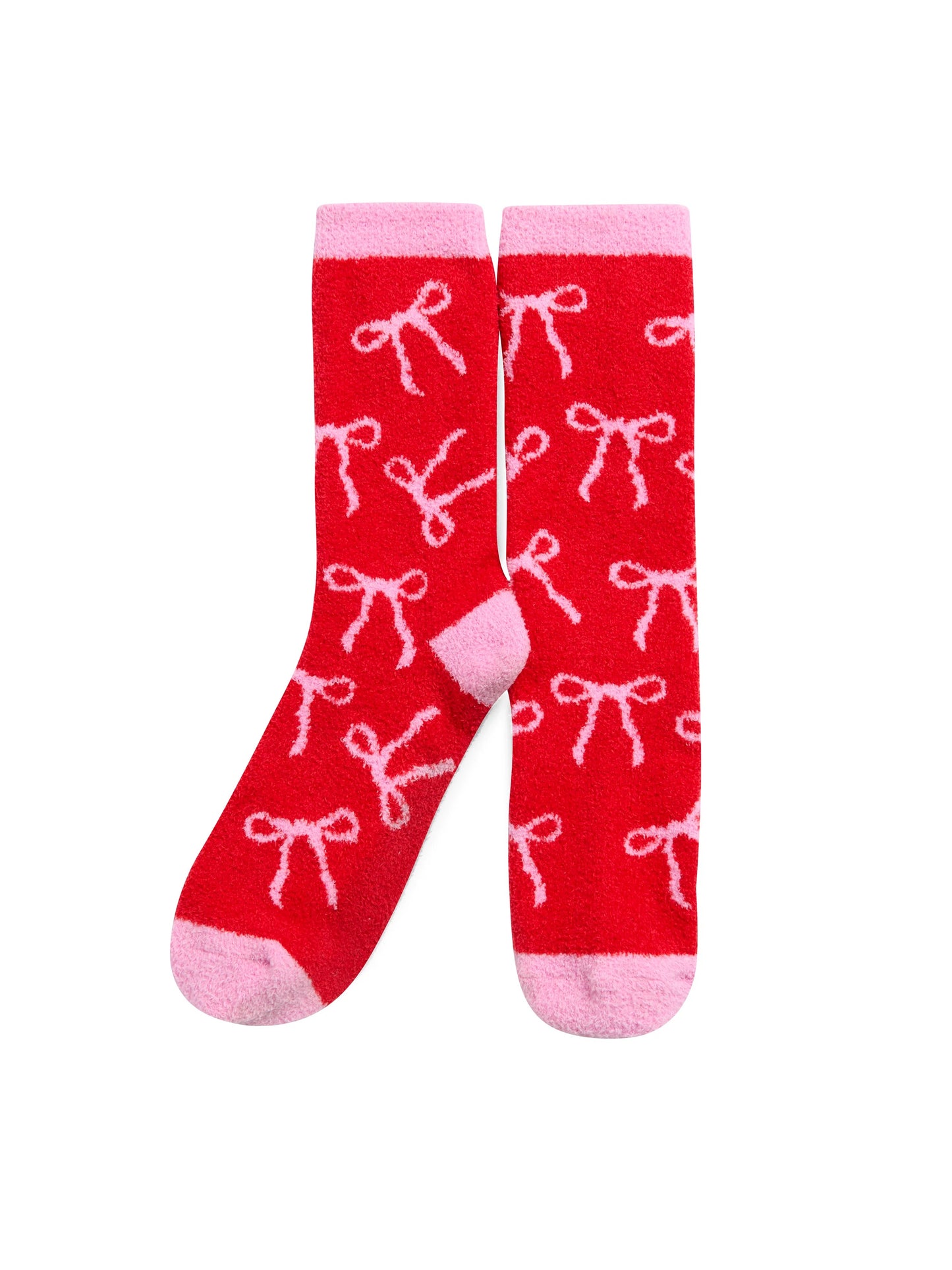 Pink & Red Bow Fuzzy Socks