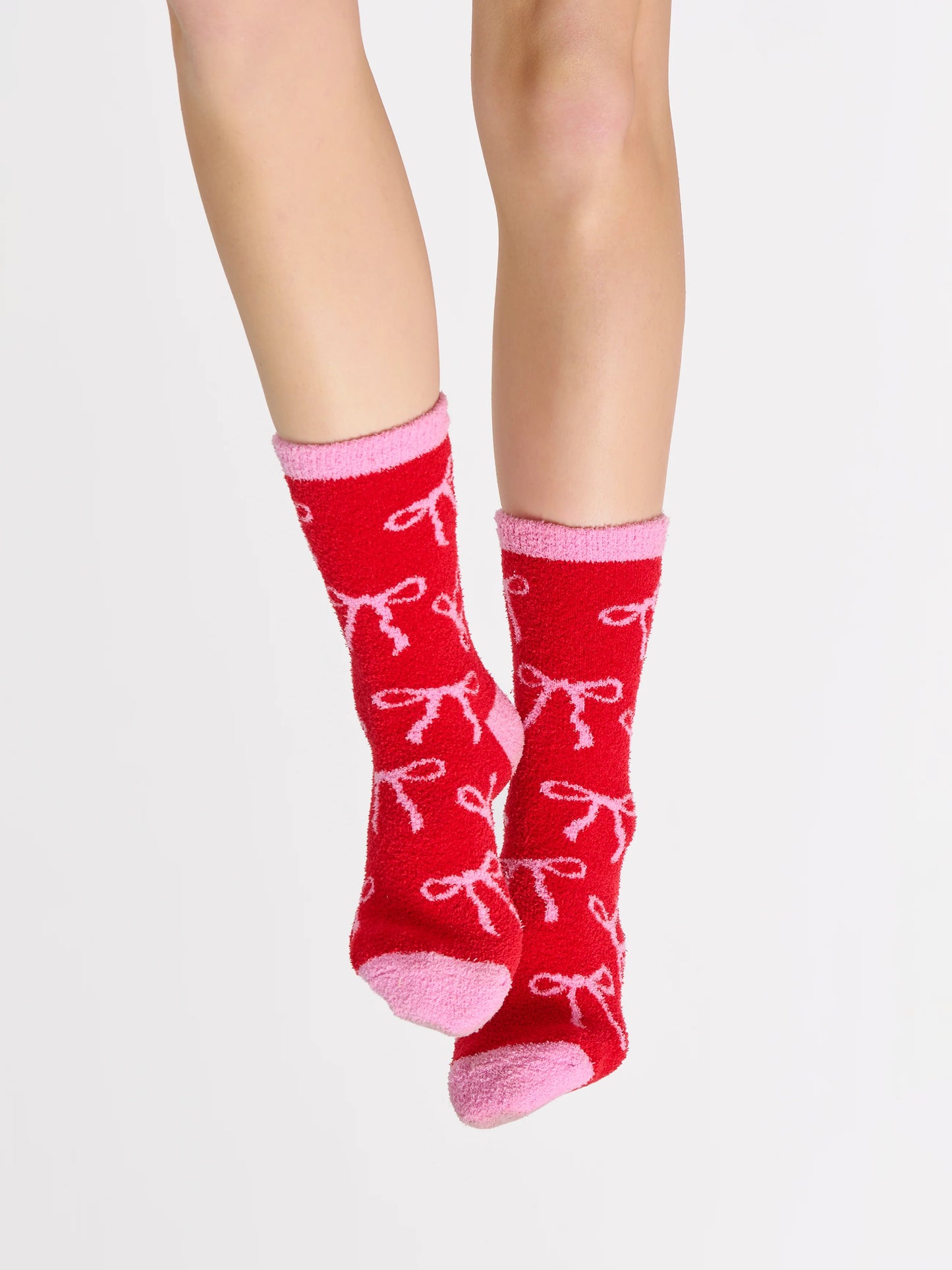 Pink & Red Bow Fuzzy Socks