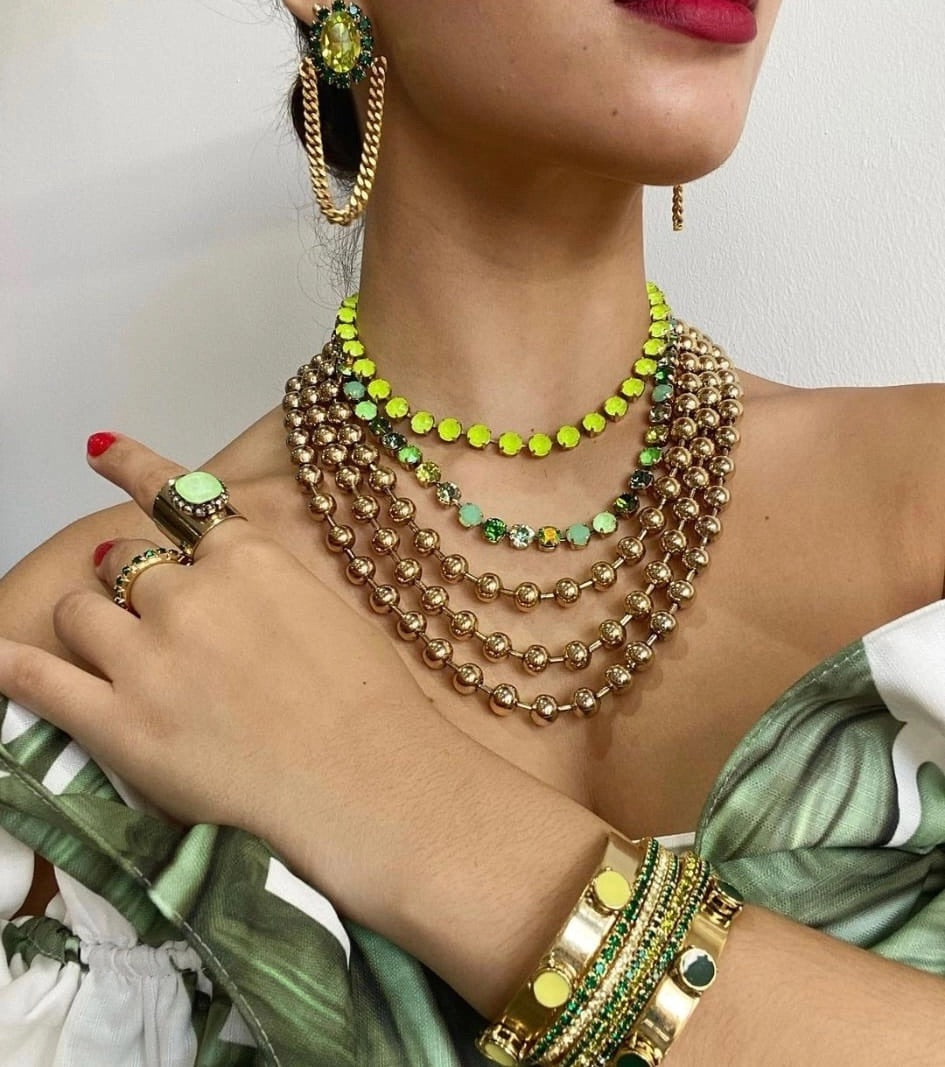 Oakland Necklace- Antique Gold Neon Yellow