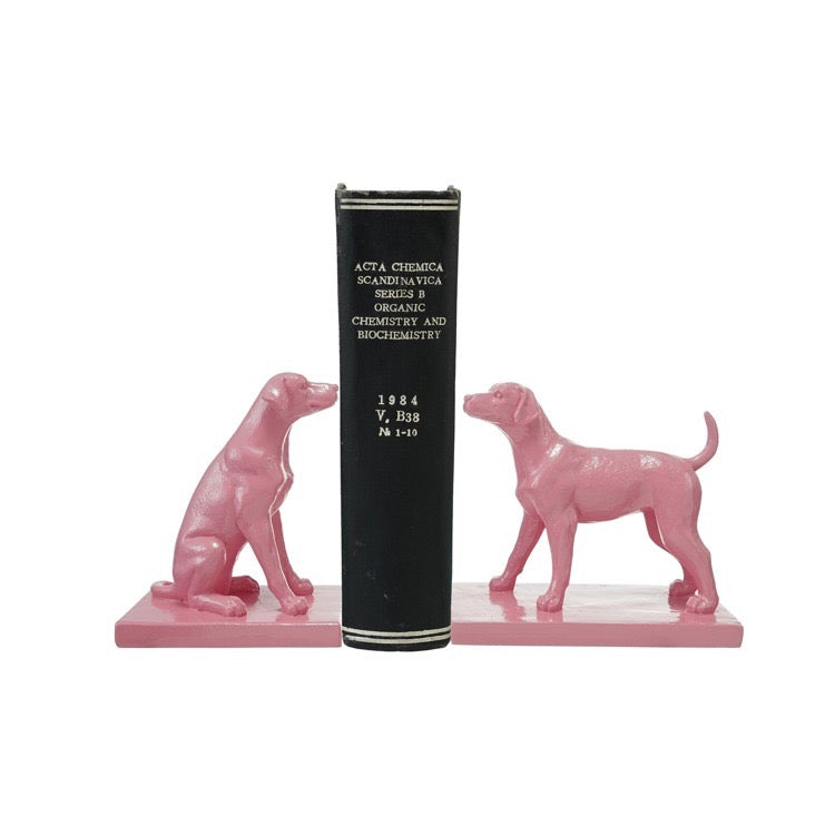 Pink Resin Dog Bookends Set/2