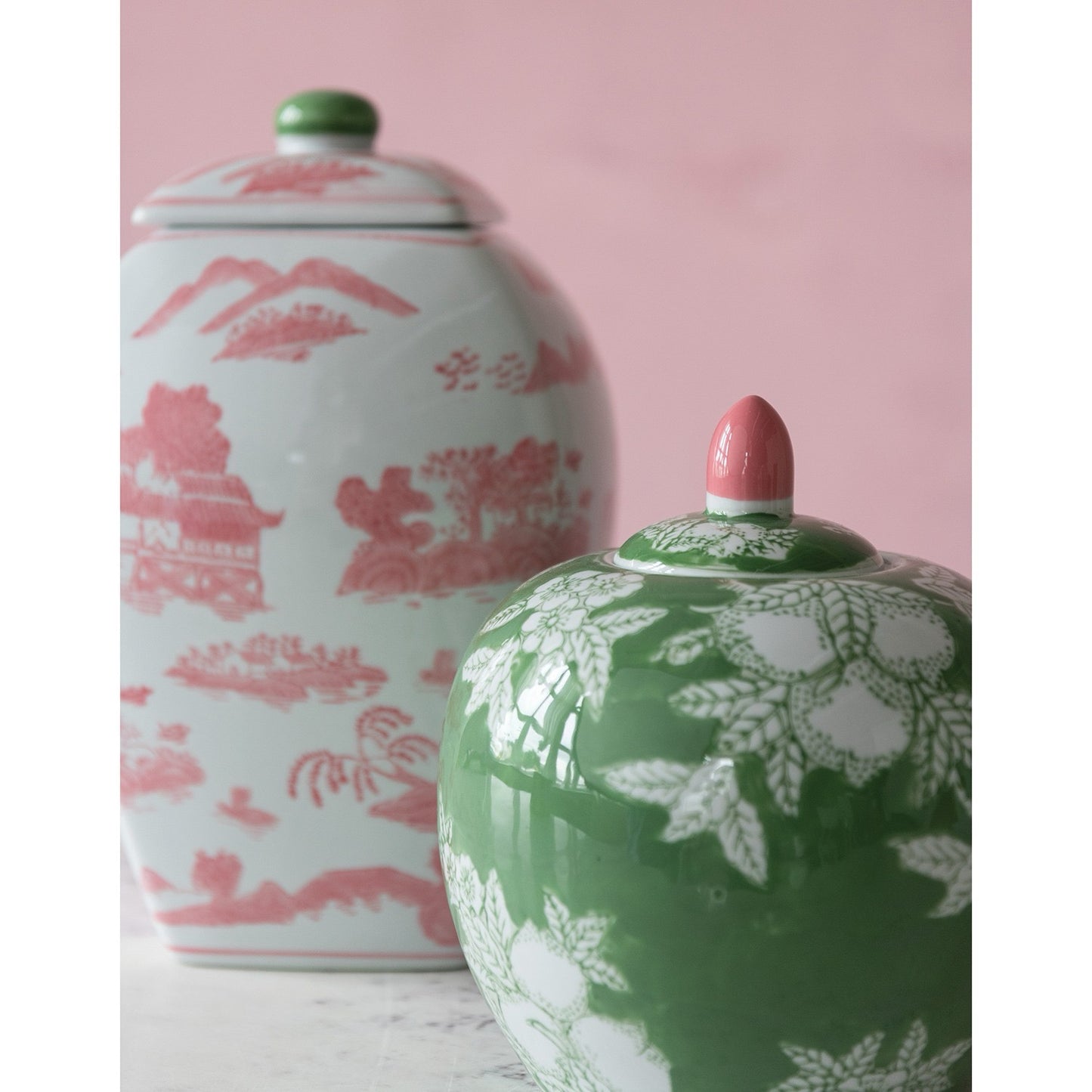 Green & Pink Round Ginger Jar Vase