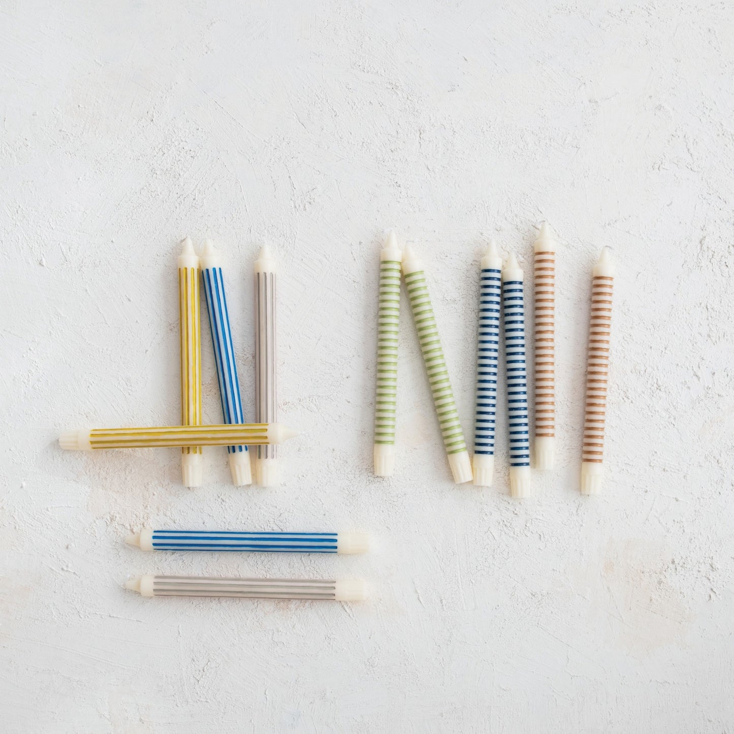 Chartreuse Striped Taper Candle Set
