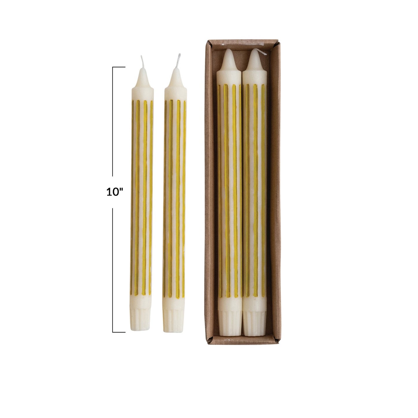 Chartreuse Striped Taper Candle Set