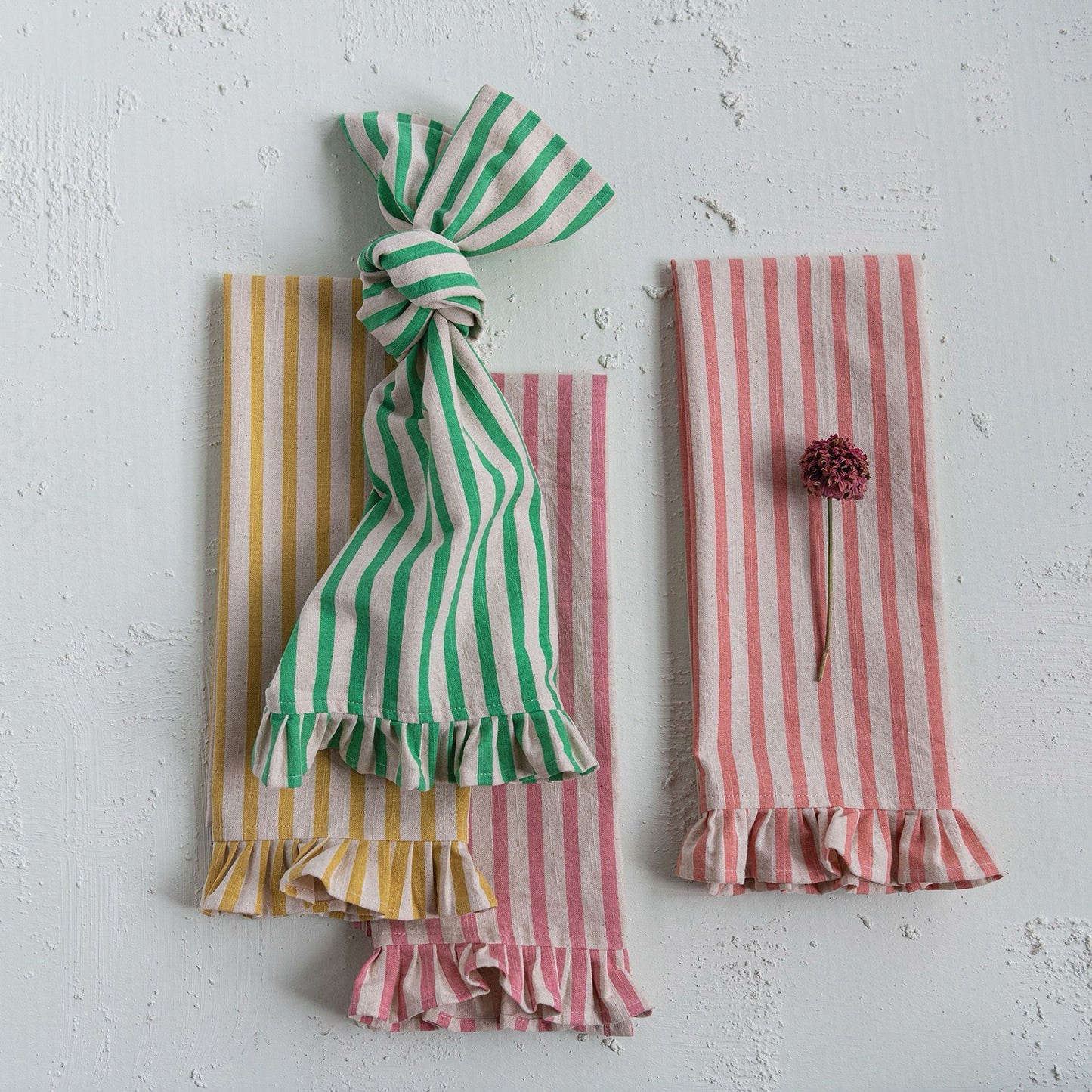 Striped Ruffle Tea Towel - 4 Color Options