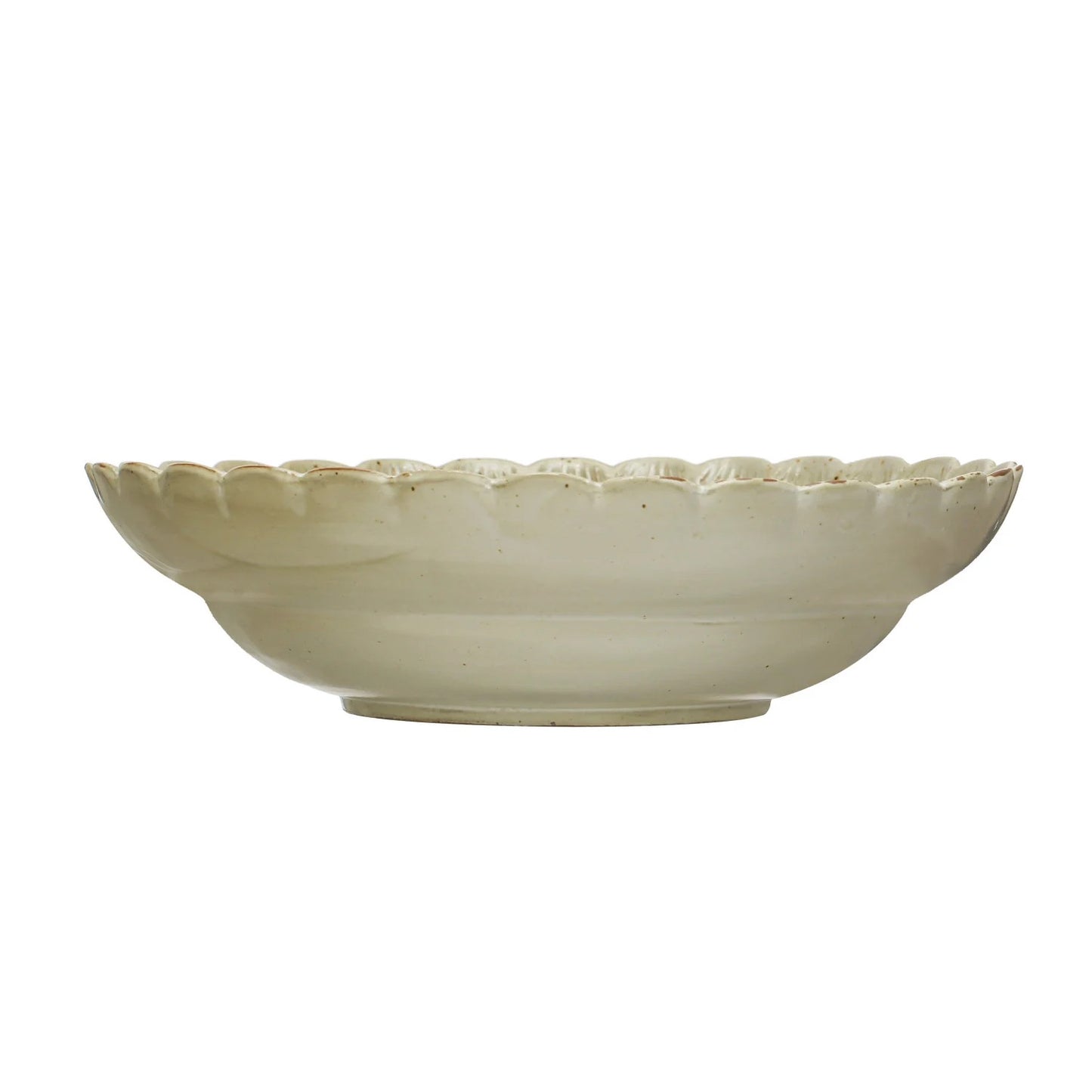 Green Glazed Stoneware Scalloped Edge Bowl