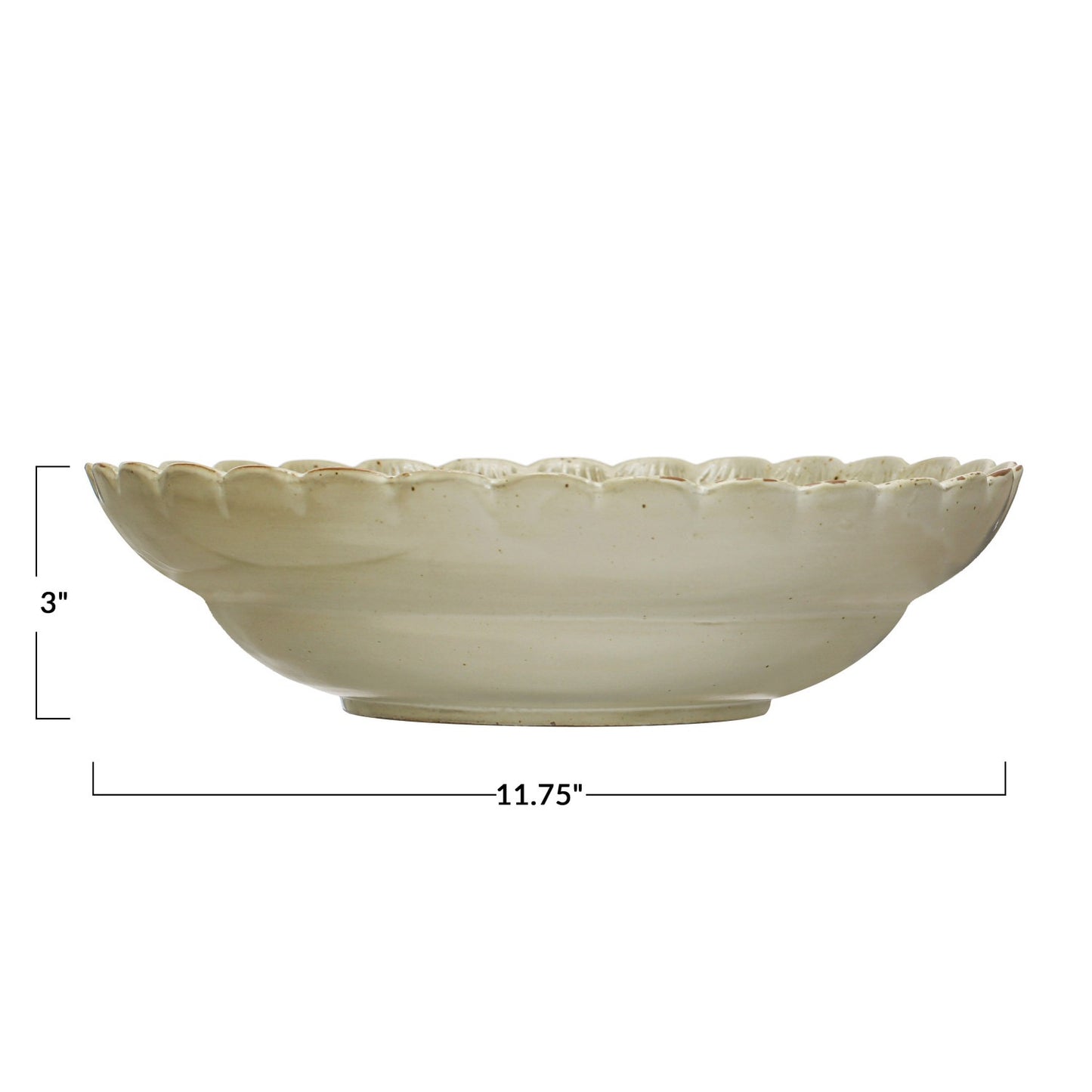 Green Glazed Stoneware Scalloped Edge Bowl