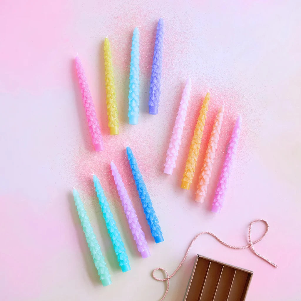 Glitterville Rainbow Tree Taper Candle Set