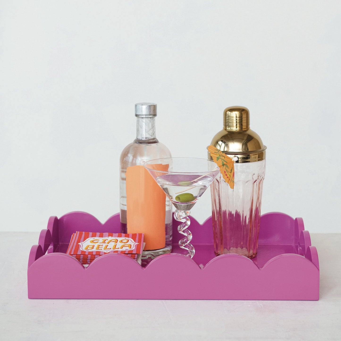 Fuschia Lacquered Scalloped Tray