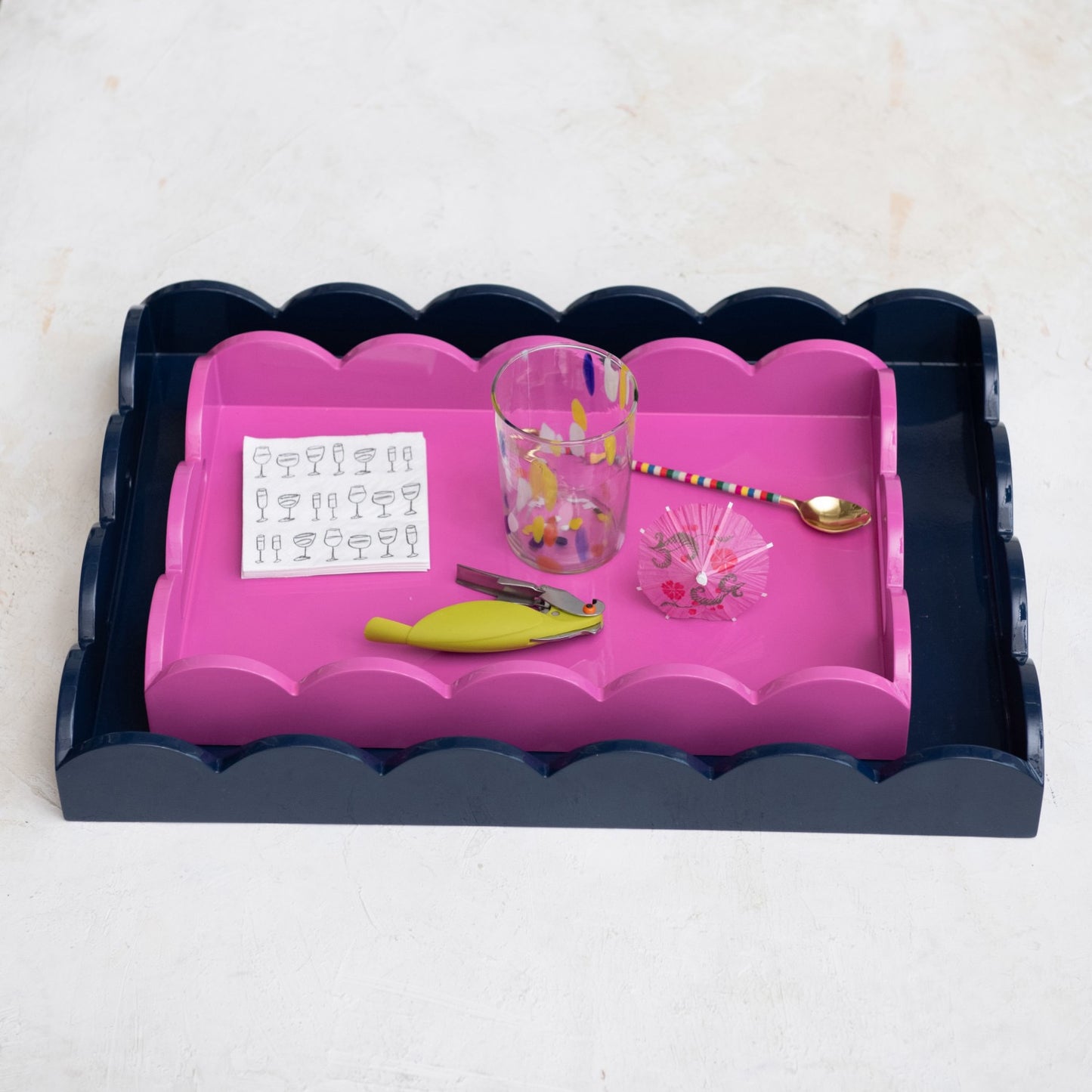 Fuschia Lacquered Scalloped Tray