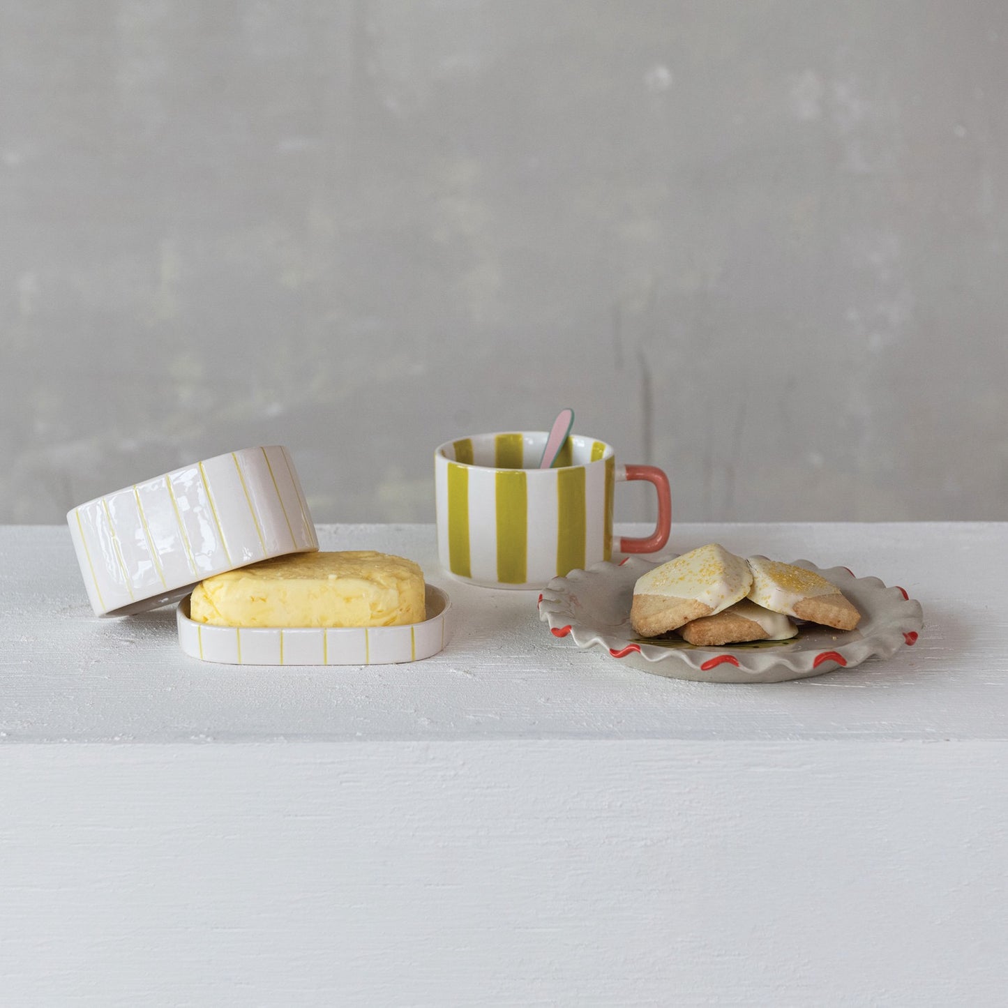 Citron Striped Butter Dish