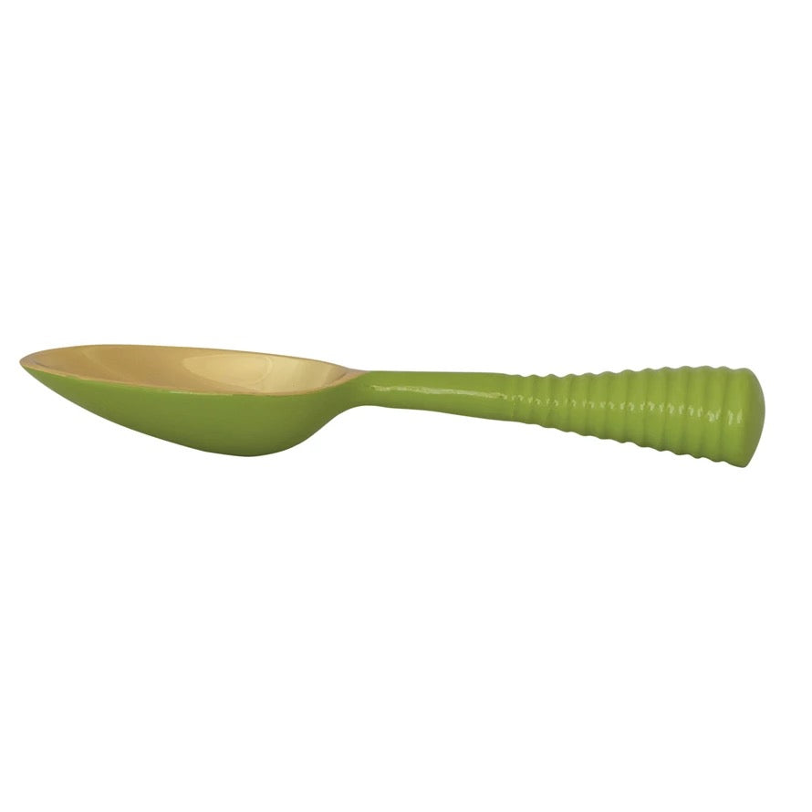 Green Enameled Ice Scoop, Gold Finish Inside