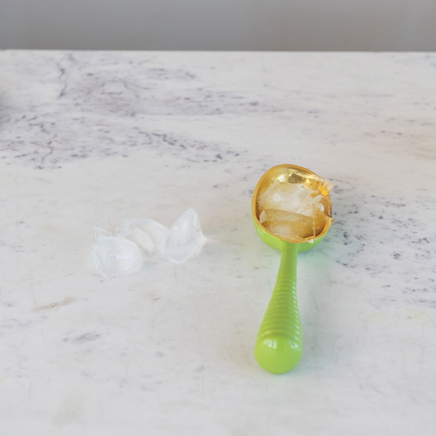 Green Enameled Ice Scoop, Gold Finish Inside