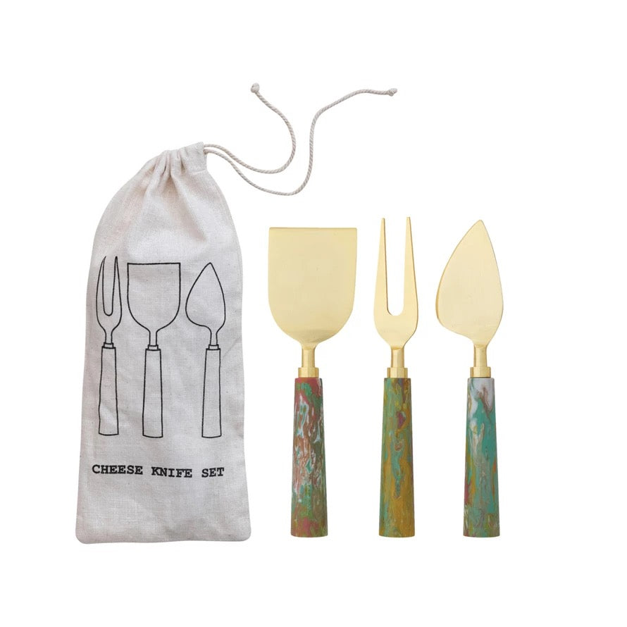 Marbled Resin Cheese Knives, Set of 3