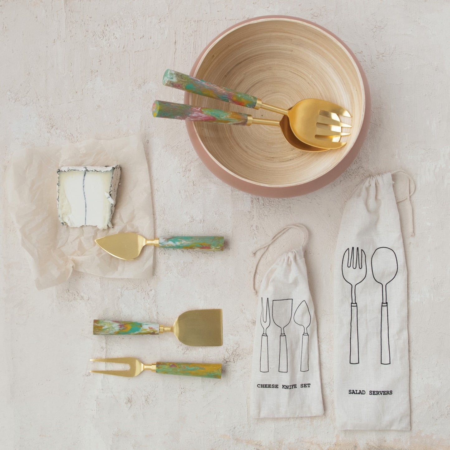 Marbled Resin Cheese Knives, Set of 3