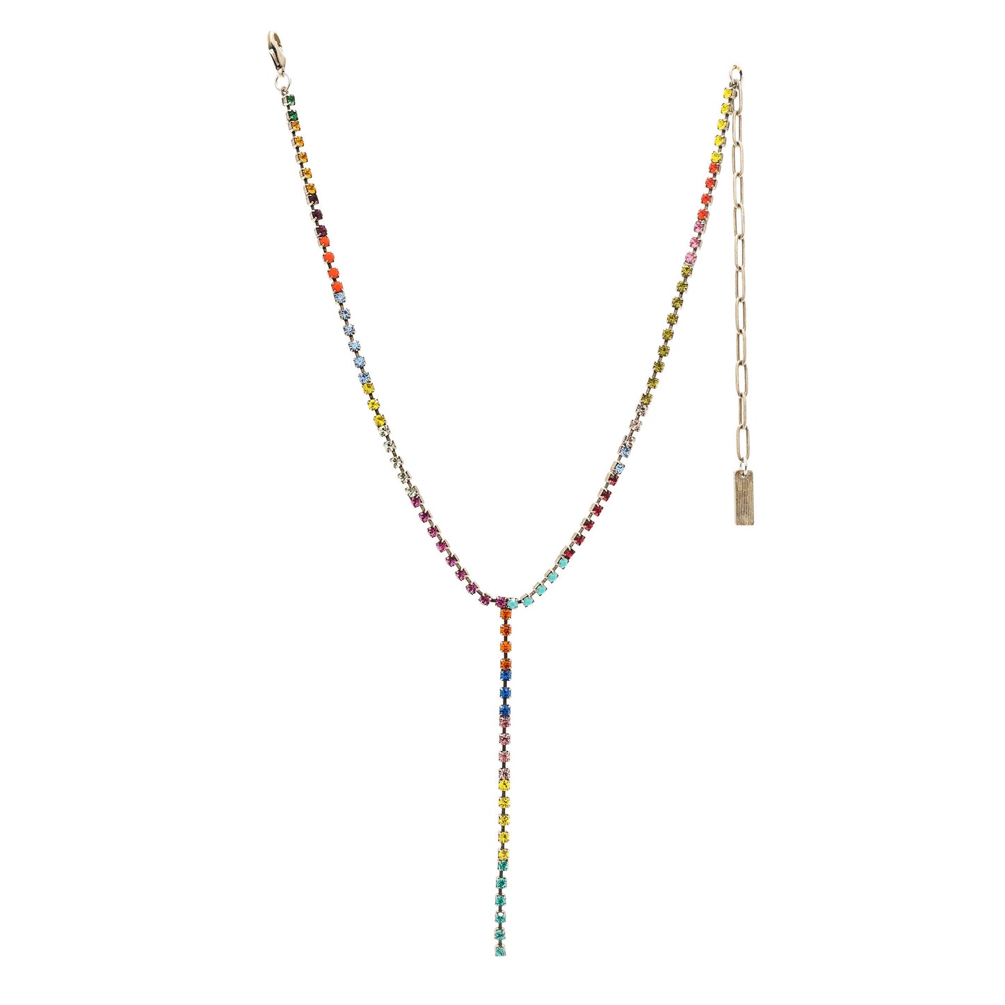 Kassandra Y Necklace- Antique Gold in Multi Stone