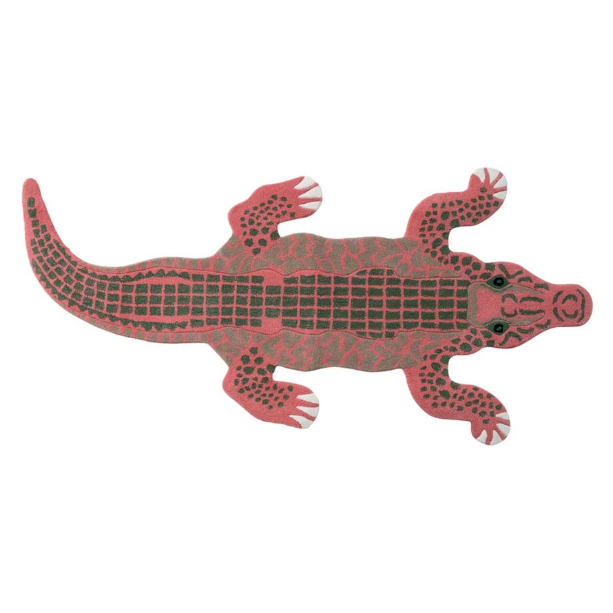 Wool Tufted Crocodile Rug Pink & Green