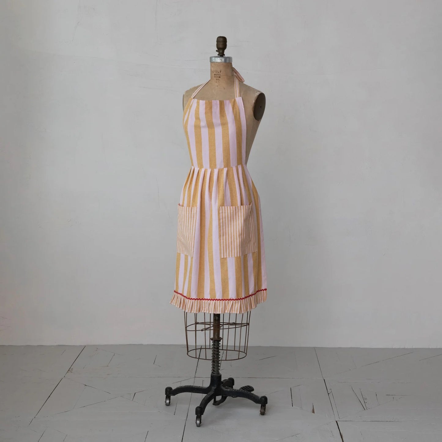 Striped Ruffle Apron, Pockets & Ric Rac Trim