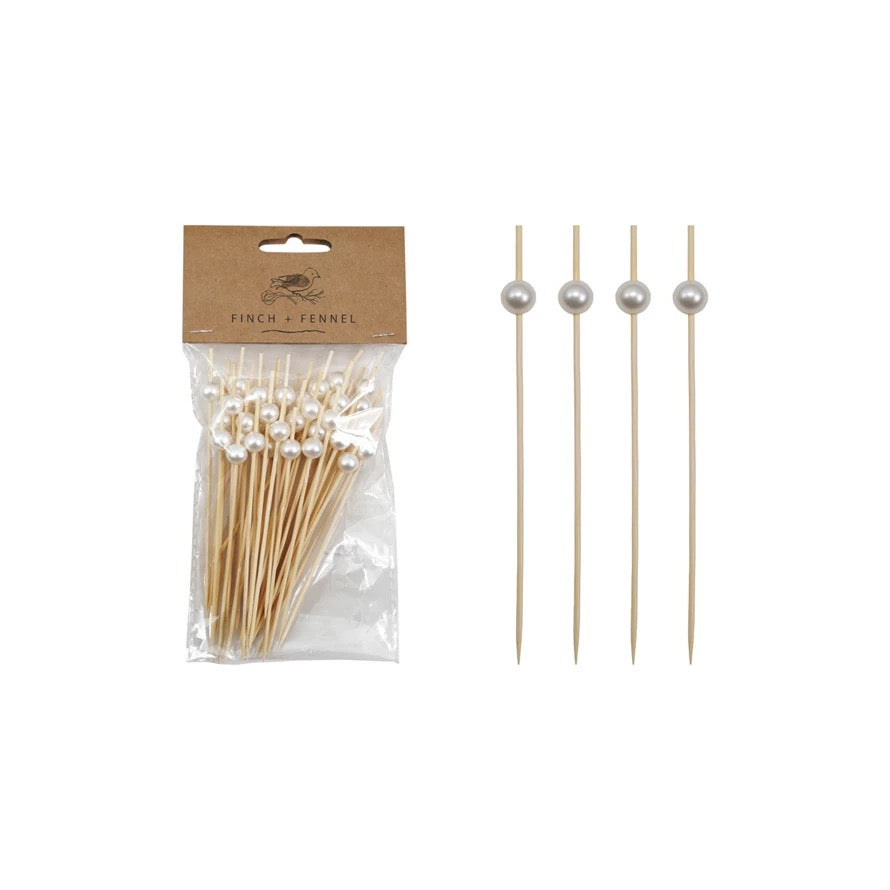 Faux Pearl Bamboo Picks 50ct