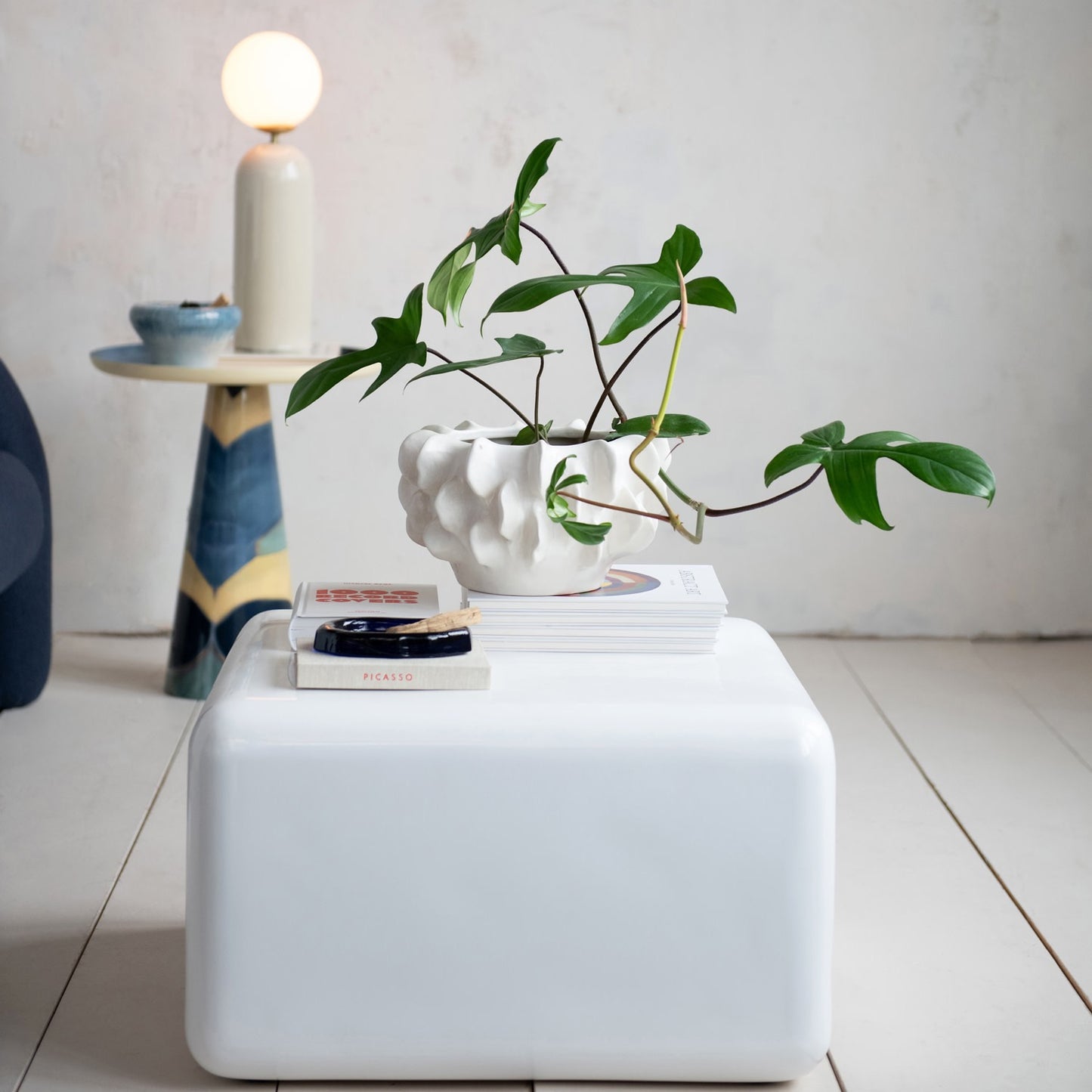 White Square Lacquered Table/Ottoman