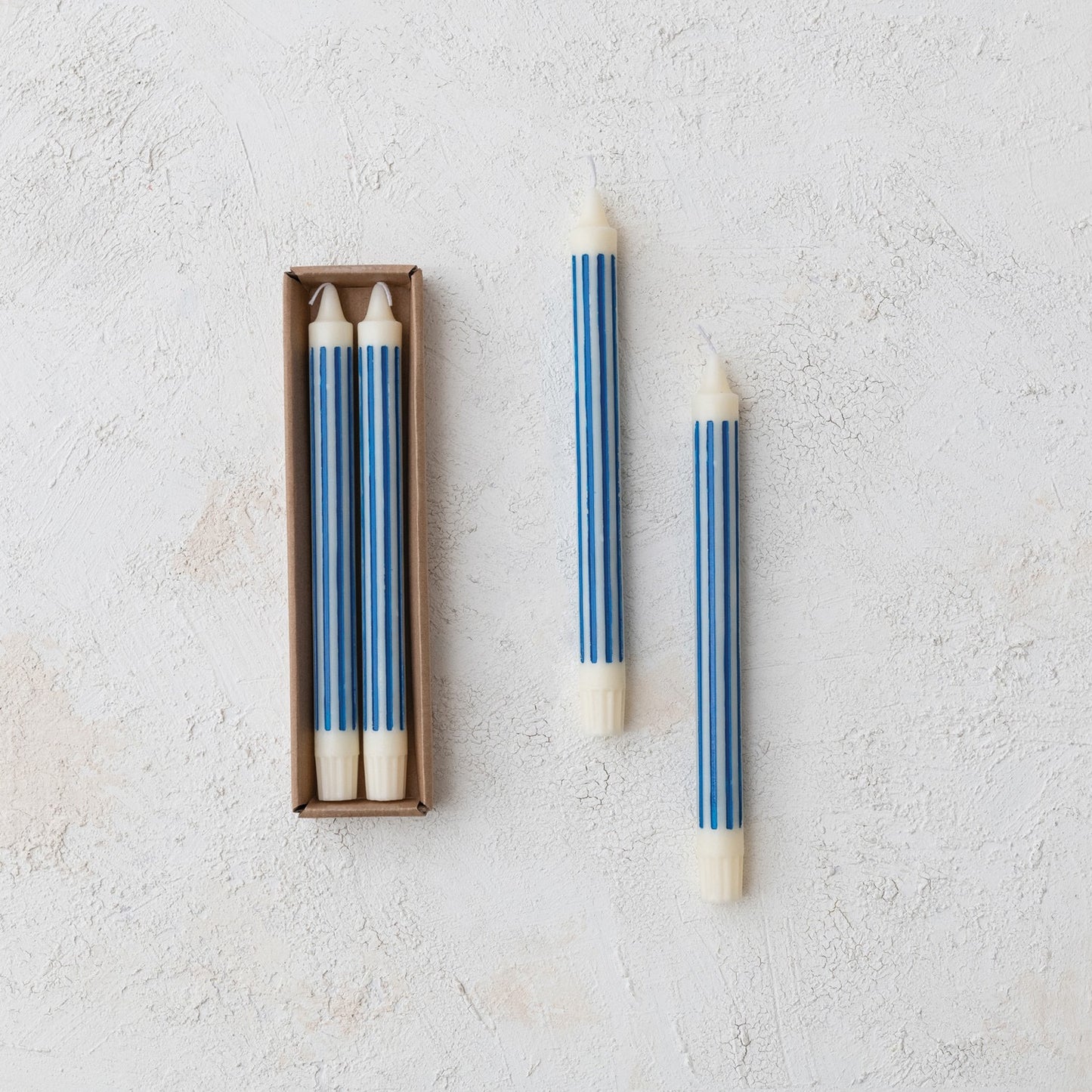 Blue Striped Taper Candle Set