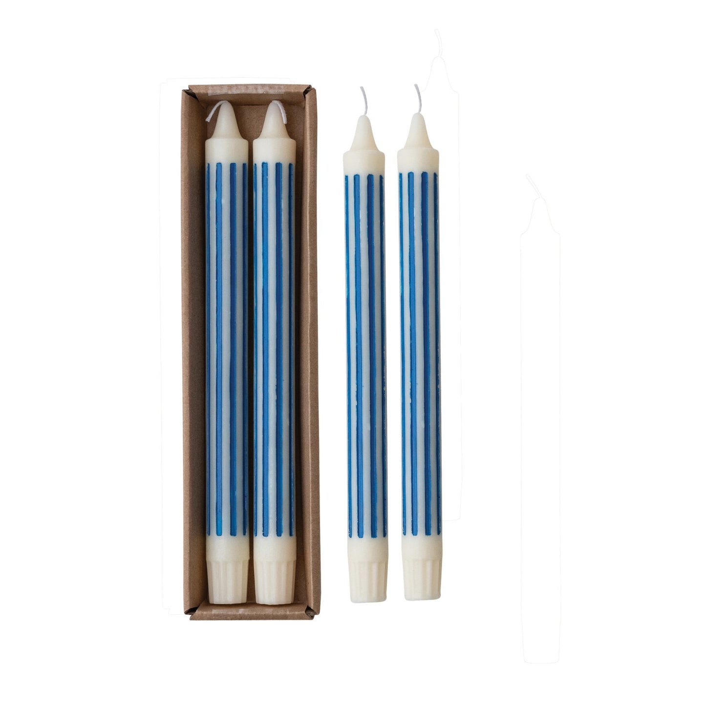 Blue Striped Taper Candle Set