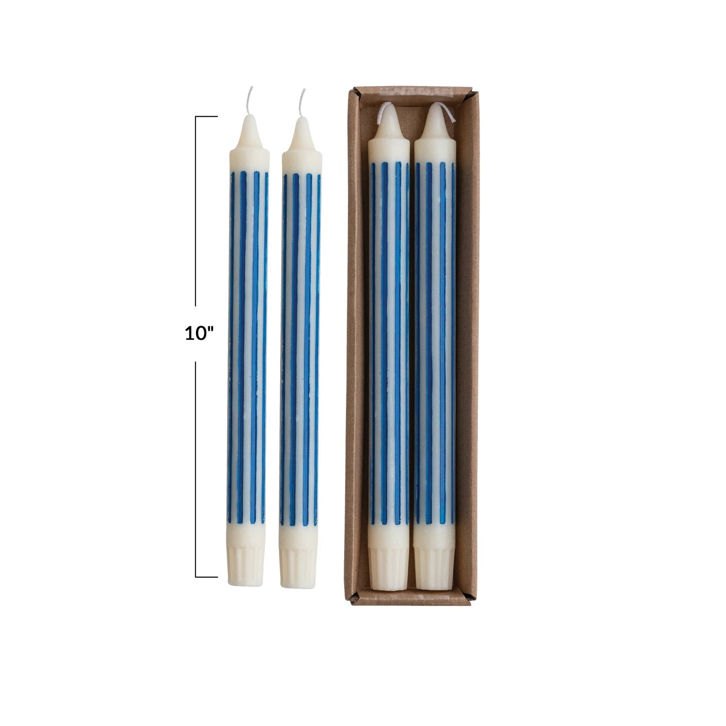 Blue Striped Taper Candle Set